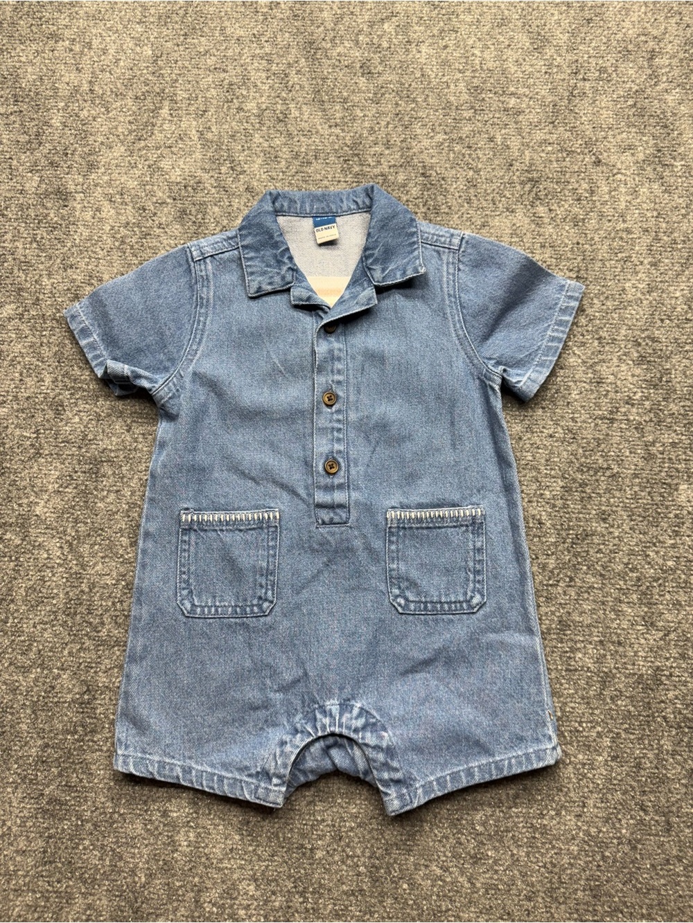 Old Navy Boys 12-18 Months Light Blue Denim Baby Romper USA Flag